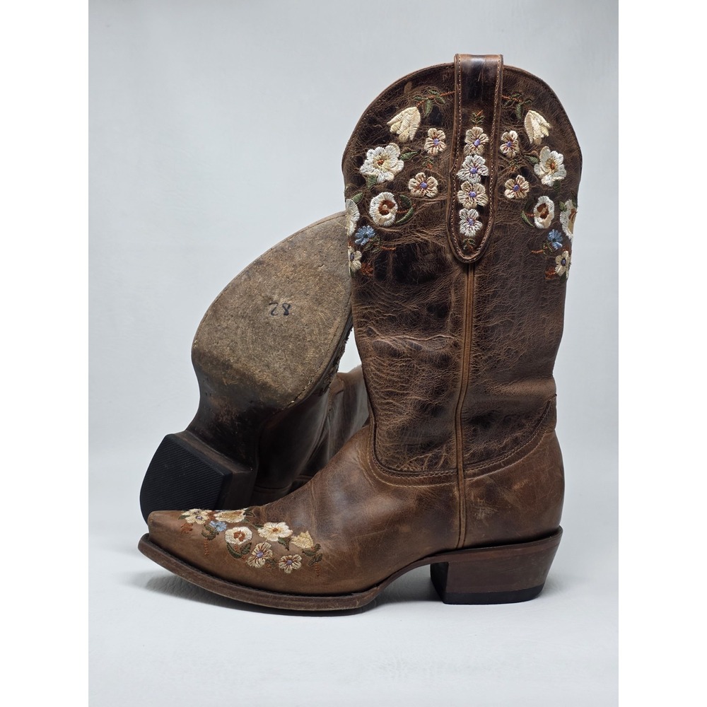 Cavenders Womens Leather Brown Size 8 B Cowgirl Boots-Embroidered Flower Accents